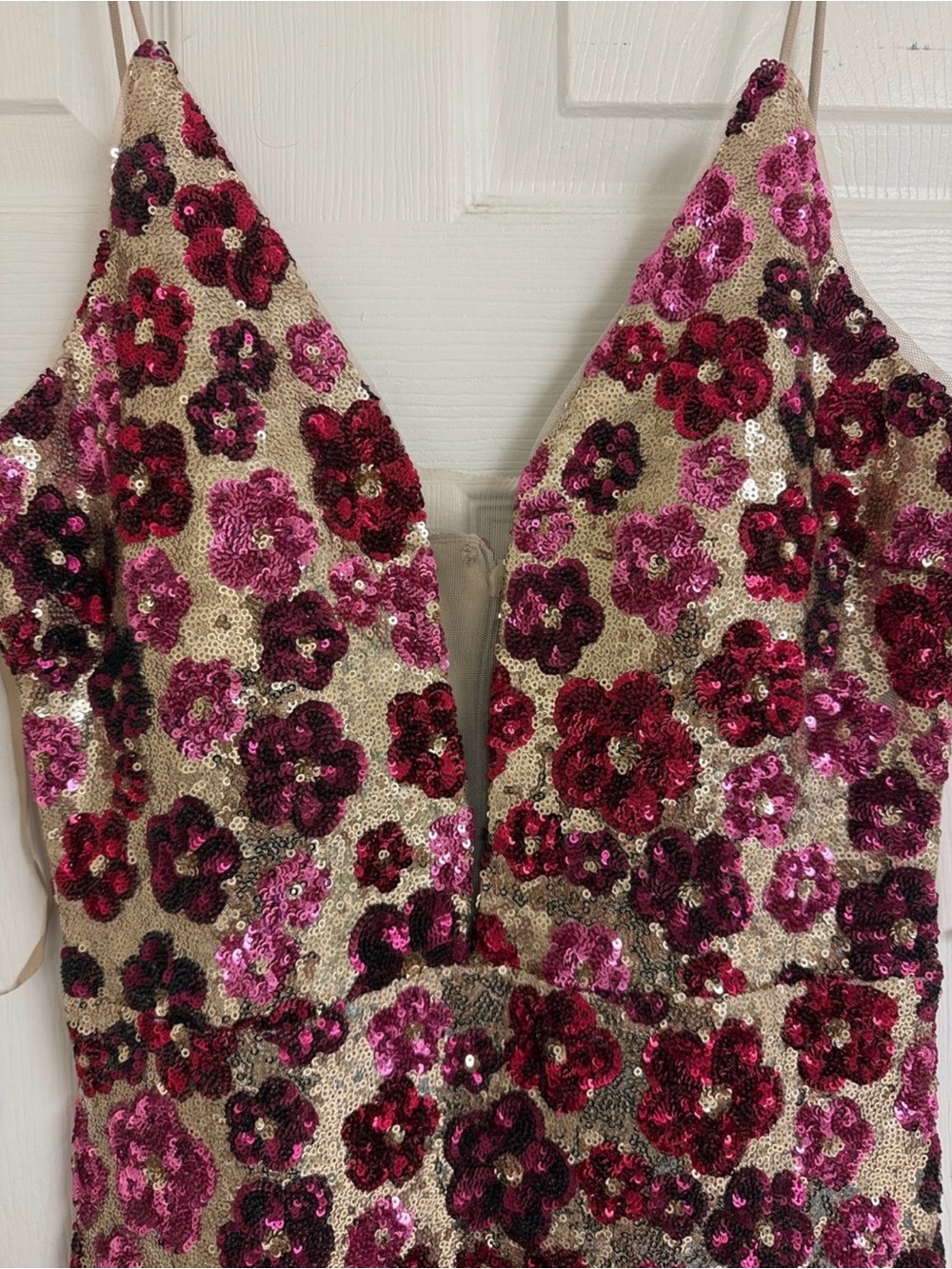 Betsy & Adam Rava Purple and Pink Sequin Floral Maxi Gown Prom Formal - Picture 4 of 12